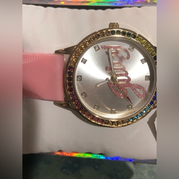 Juicy‎ Couture black label pink silicon strap silver face rainbow dial watch new main image 6